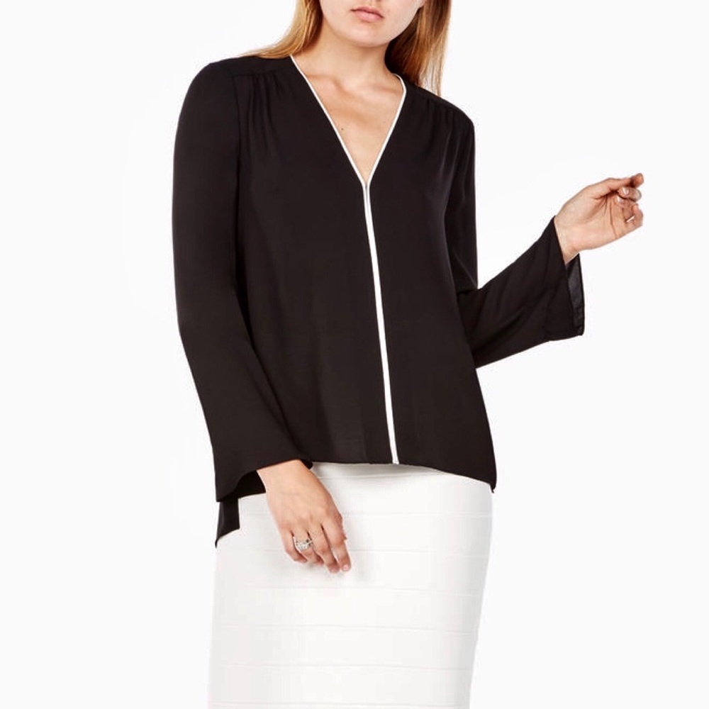 BCBGMAXAZRIA Black Iliana Bell-Sleeve Top Size XS